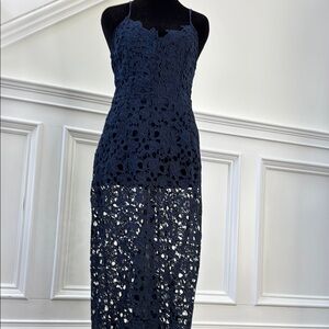 Francesca's Collections Blue Sheath Midi Dress Spaghetti Strap